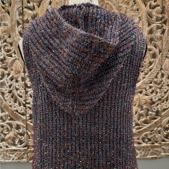 Fashion Apparel & Accessories Blue Multi-sparkle Sleeveless Hoodie Cardigan- S/M - Picture 5 of 13
